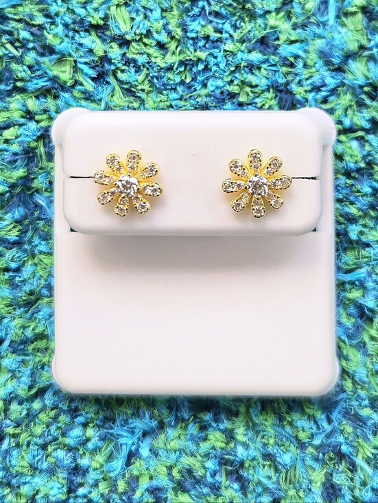 Jewelry - Moissanite Flower Earrings - Gold over Sterling Silver - 1 CTW